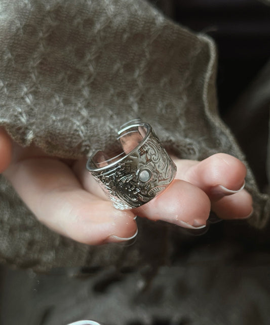 Bagues ouvertes rétro en argent sterling et jade - Wavlynn