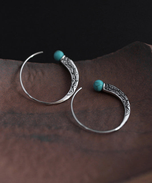 Boucles d'oreilles créoles rétro en argent sterling et turquoise - Wavlynn