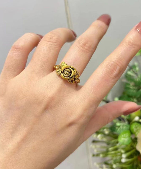 Bagues rétro en argent sterling avec motif rose surdoré - Wavlynn