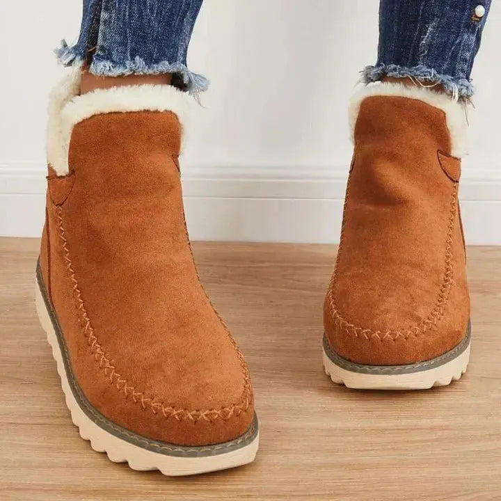 Women's retro thick-soled snow boots, suede upper, cotton-lined, cozy winter style
