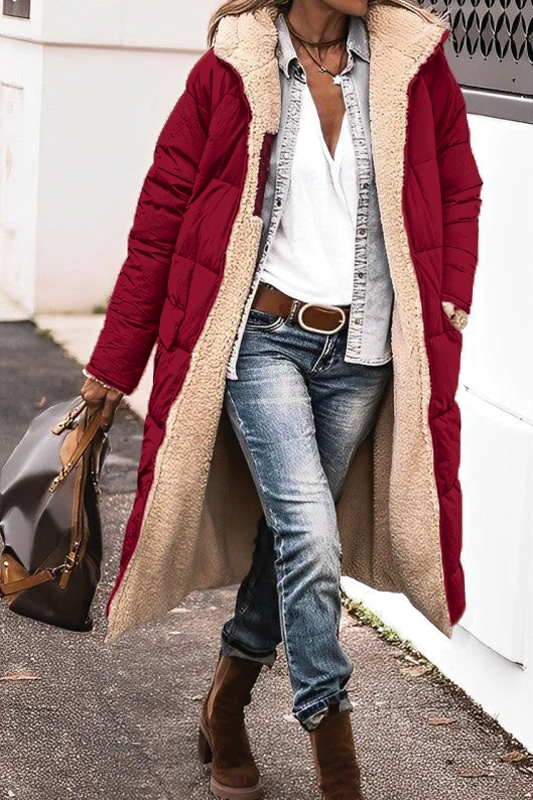 Reversible long padded coat with faux-fur lining and quilted shell, women's winter outerwear