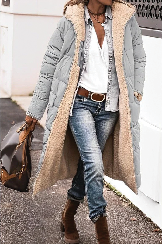 Paula reversible long padded coat with faux-fur lining and quilted shell, versatile winter outerwear