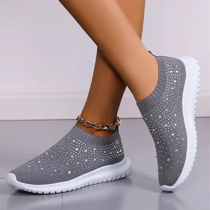 Rhinestone Slip-On Sneakers for Women – Stylish & Lightweight Comfort