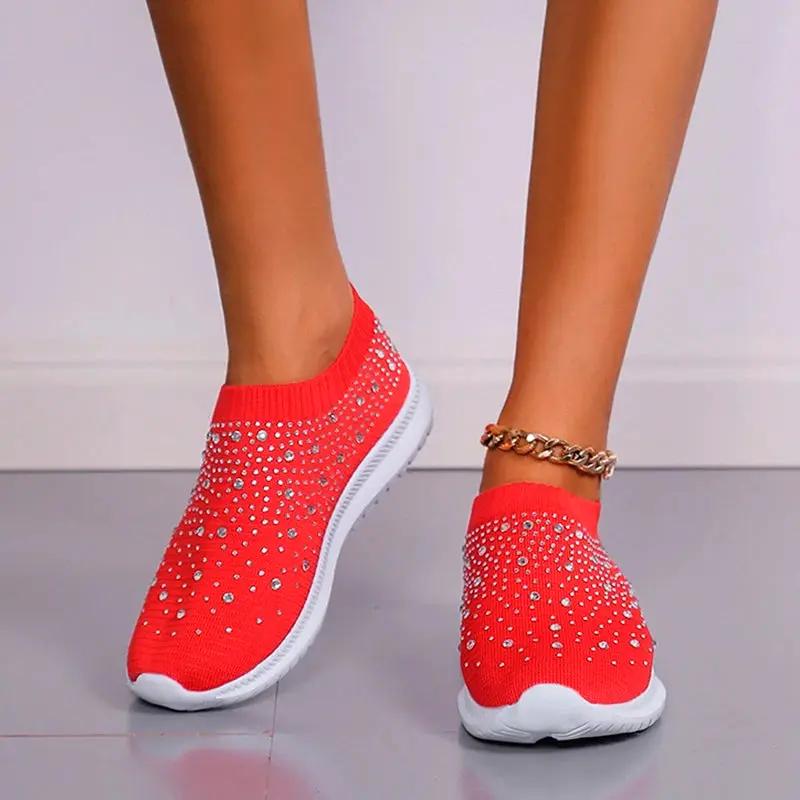 Rhinestone Slip-On Sneakers for Women – Stylish & Lightweight Comfort