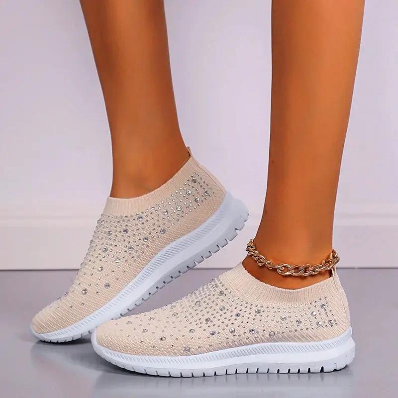 Rhinestone Slip-On Sneakers for Women – Stylish & Lightweight Comfort