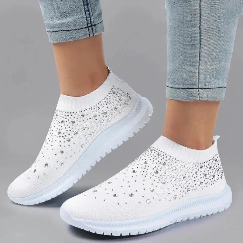 Rhinestone Slip-On Sneakers for Women – Stylish & Lightweight Comfort