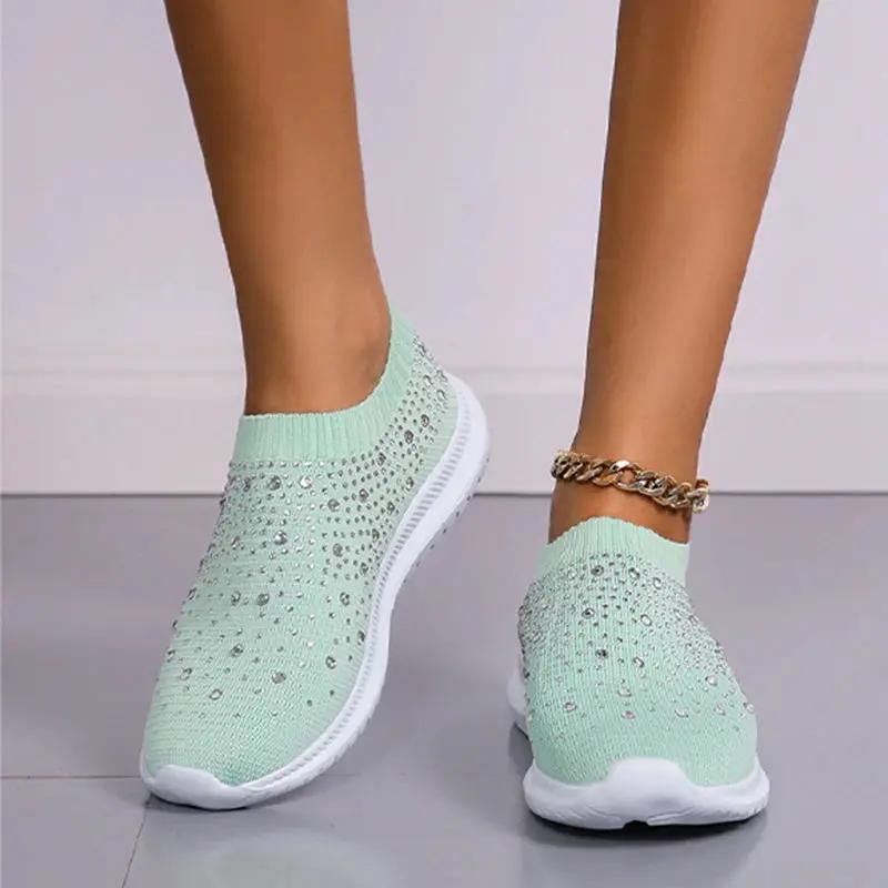 Rhinestone Slip-On Sneakers for Women – Stylish & Lightweight Comfort