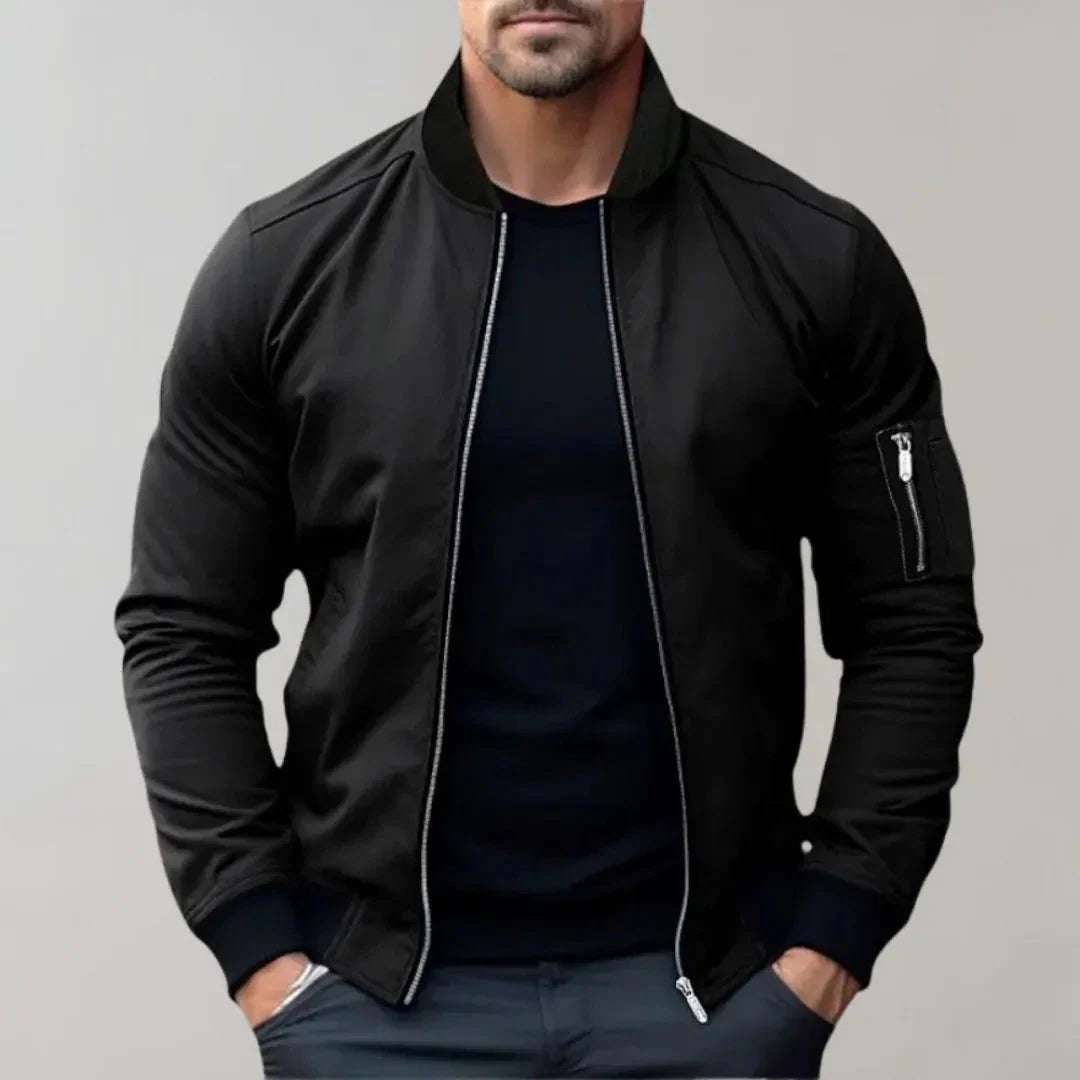 Men's slim fit lightweight bomber jacket full zip breathable SoftTouch polyester outerwear by Waylynn