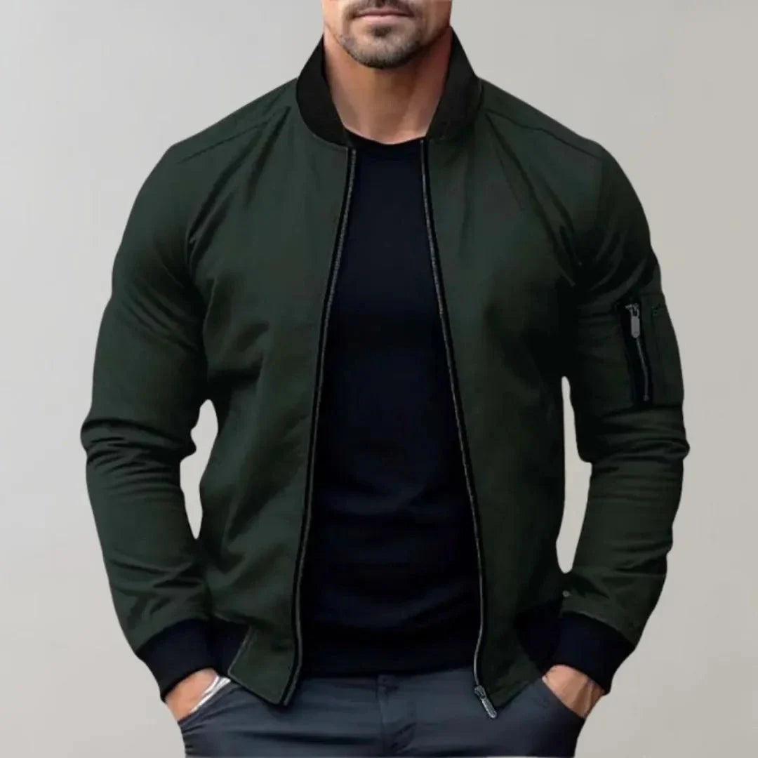 Men's slim fit lightweight bomber jacket full zip breathable SoftTouch polyester outerwear by Waylynn