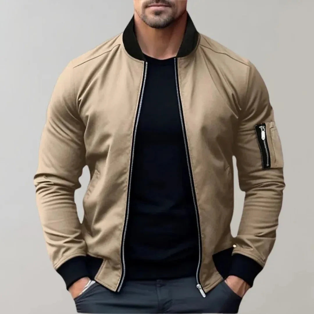 Men's slim fit lightweight bomber jacket full zip breathable SoftTouch polyester outerwear by Waylynn