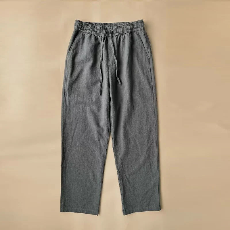 Roberto Russo men's linen-cotton blend pants in natural beige relaxed fit with textured finish