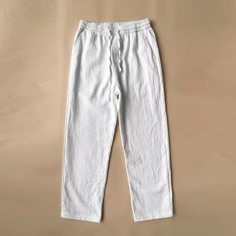 Roberto Russo men's natural linen-cotton blend pants, relaxed straight cut, breathable textured finish