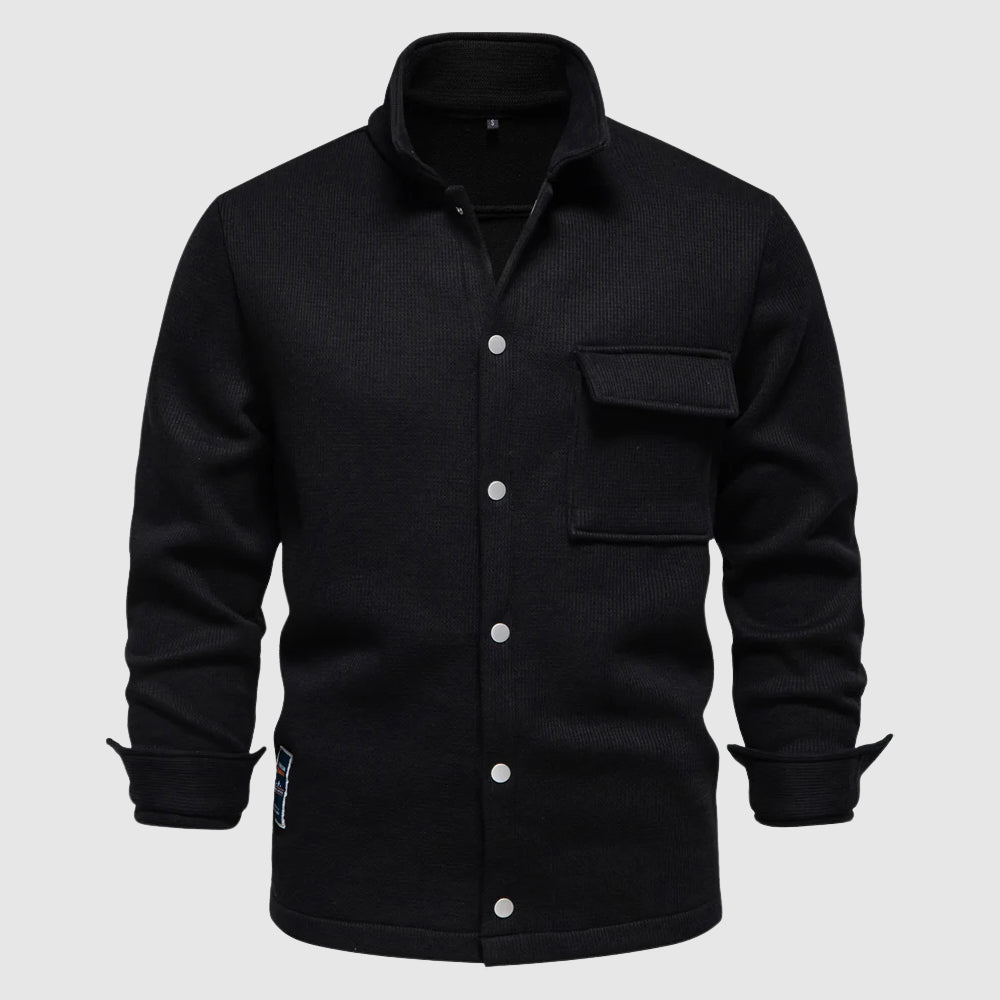 Roberto Russo Everest men's gray fleece jacket with chest pocket and button closure casual style