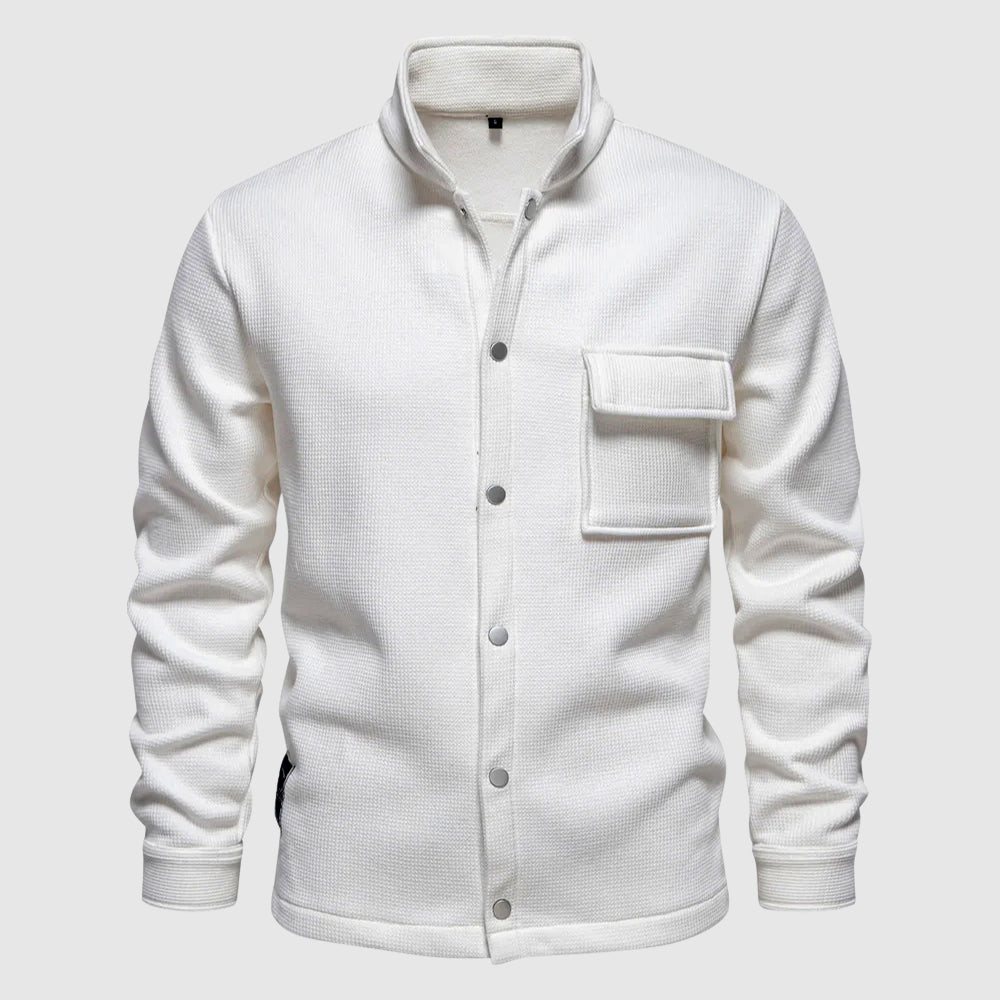 Roberto Russo Everest navy blue fleece jacket with chest pocket and button closure casual fit