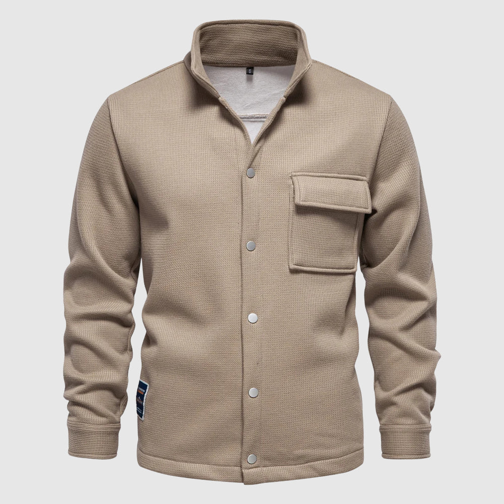 Roberto Russo Everest men's navy fleece jacket with chest pocket and button closure