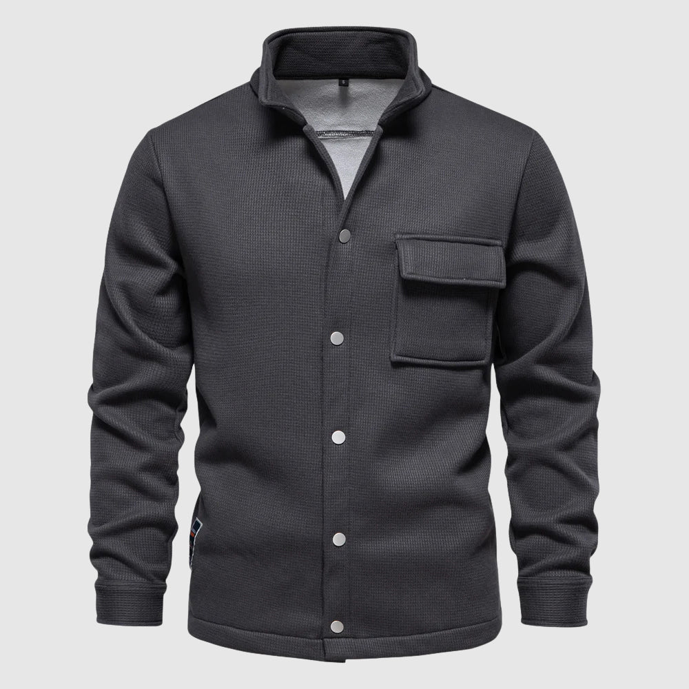 Roberto Russo Everest men's gray fleece jacket with chest pocket and button closure