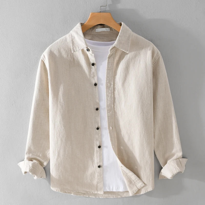 White cotton dress shirt button-front classic gentleman's cut with refined tailored collar detail