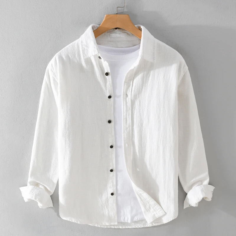 White cotton dress shirt button-front classic fit with refined gentleman's style by Roberto Russo