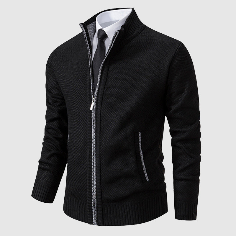 Roberto Russo wool blend cardigan with zipper closure, finely knit texture, timeless elegant style