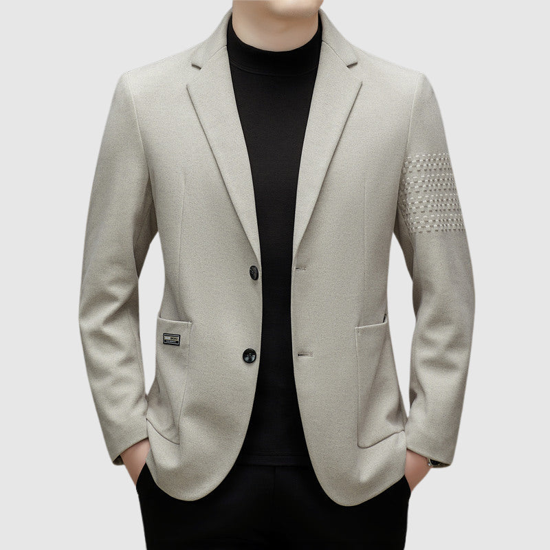 Roberto Russo navy blue slim-fit elegant jacket with subtle checkered sleeve detail