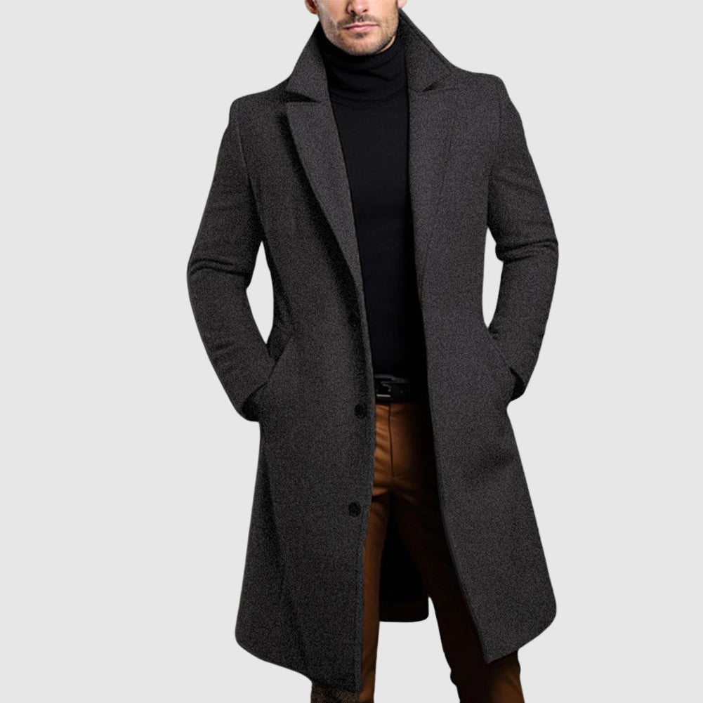 Roberto Russo camel wool long coat single-breasted lapel collar refined silhouette men's luxury outerwear
