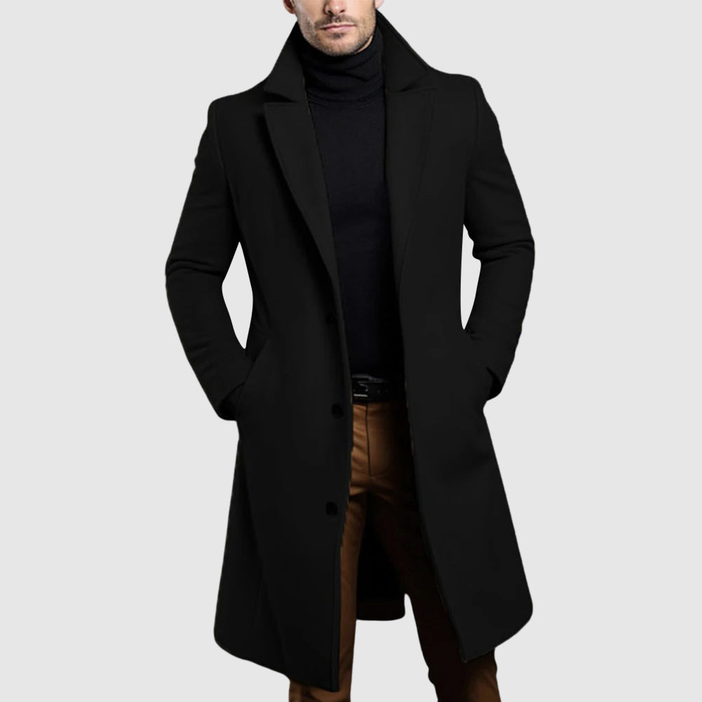 Roberto Russo camel long wool coat single-breasted lapel collar refined silhouette men's luxury outerwear