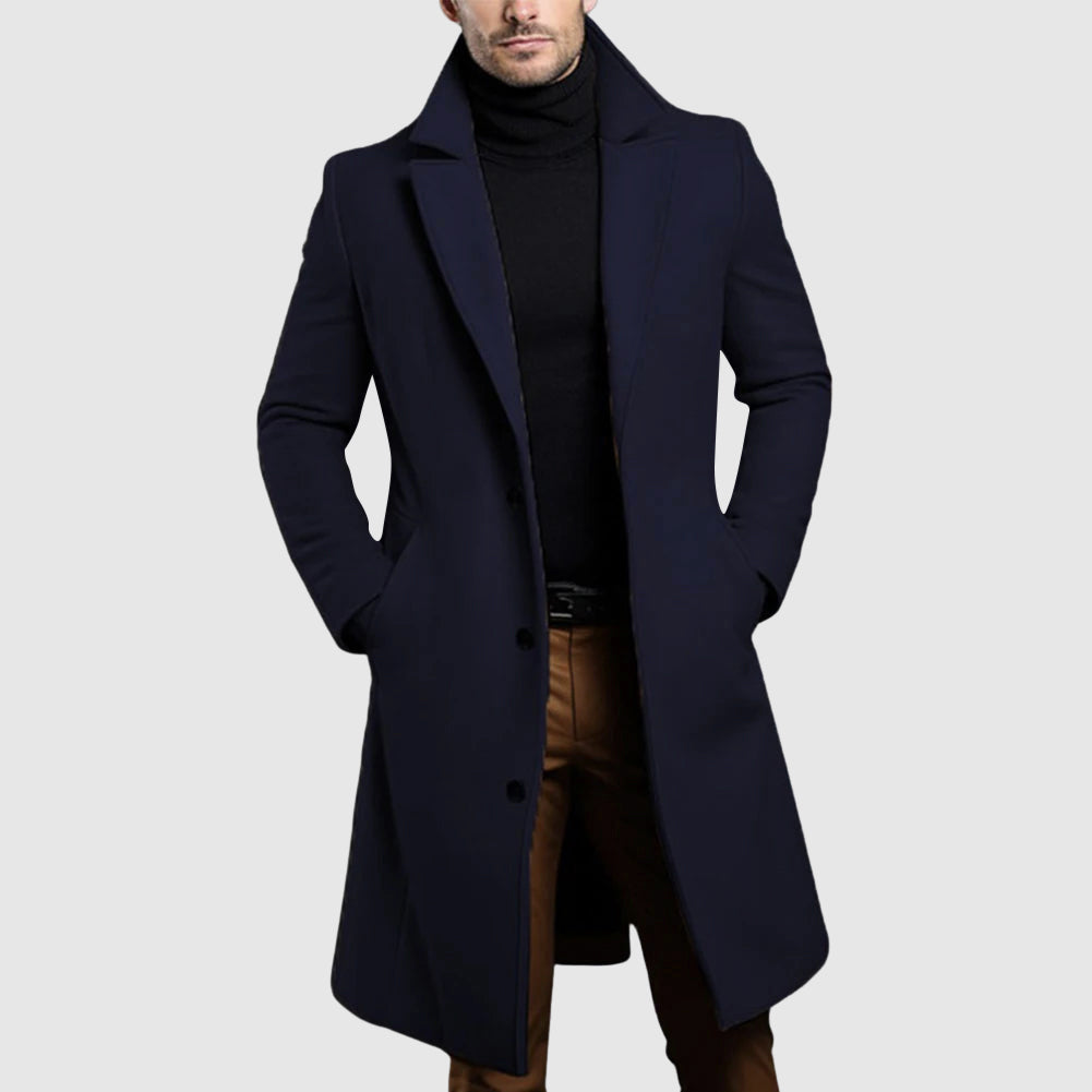 Roberto Russo men's long camel wool coat single-breasted lapel collar refined silhouette