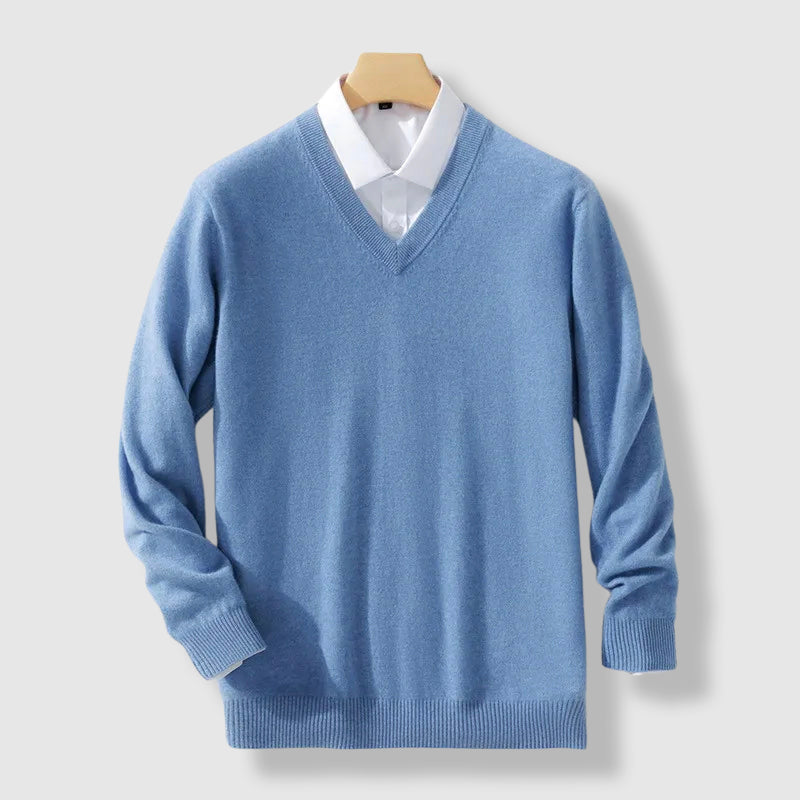 Roberto Russo ivory cashmere blend V-neck sweater with long sleeves for a sophisticated layered look