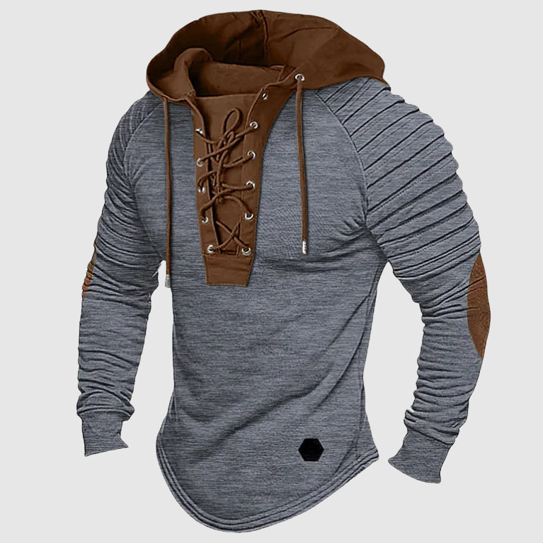Women's Roberto Russo gray lace-up hooded sweater with bold front lace-up placket detail