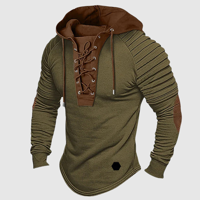 Women's Roberto Russo lace-up hooded sweater, urban adventure style with bold front lacing detail
