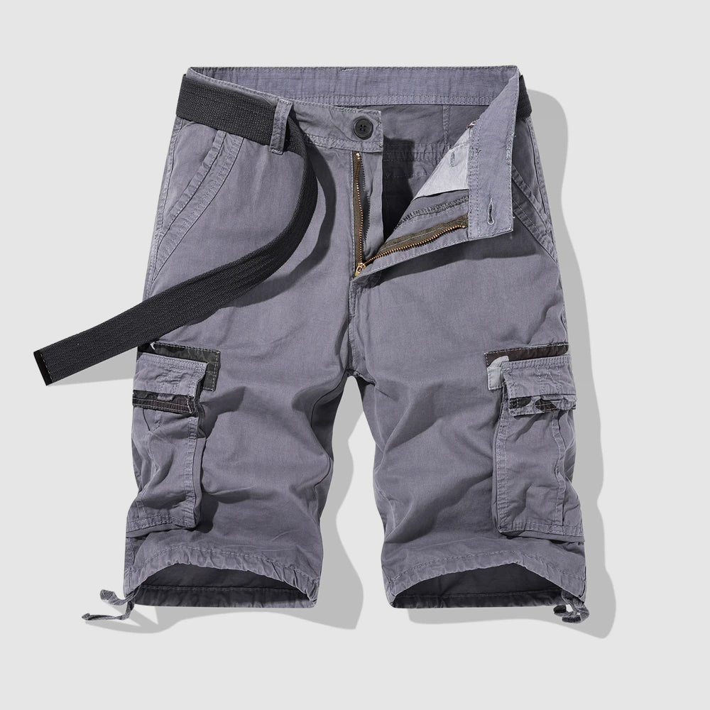 Roberto Russo beige safari cargo shorts relaxed fit with multiple utility pockets for men