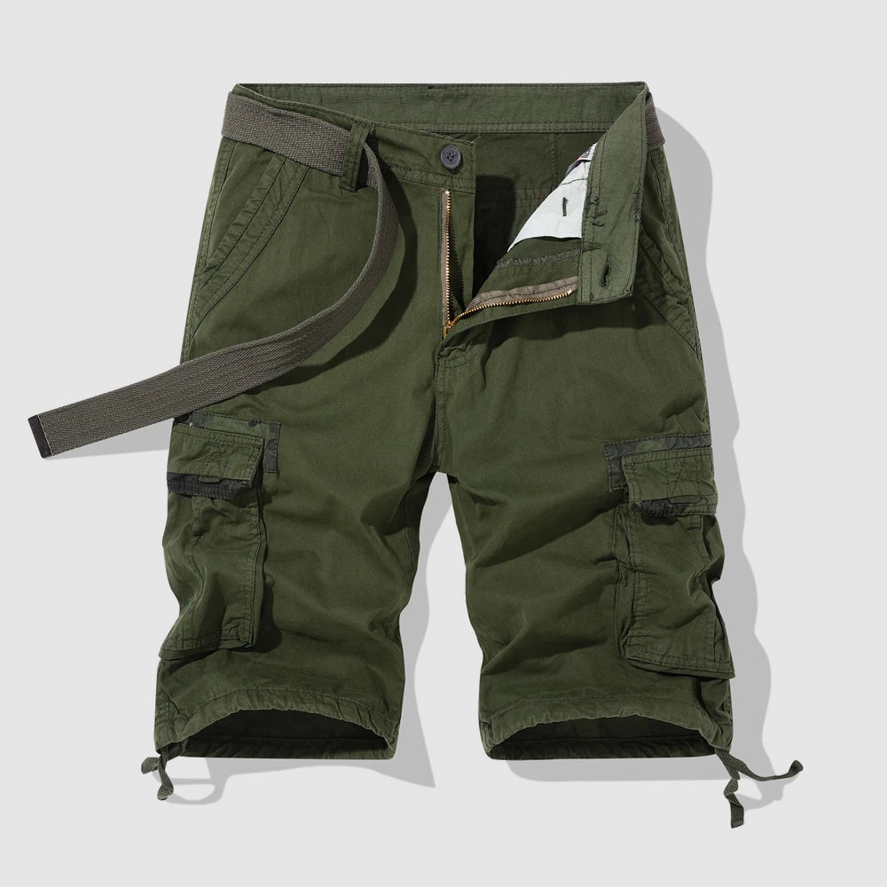 Roberto Russo men's khaki safari cargo shorts relaxed fit with multiple utility pockets