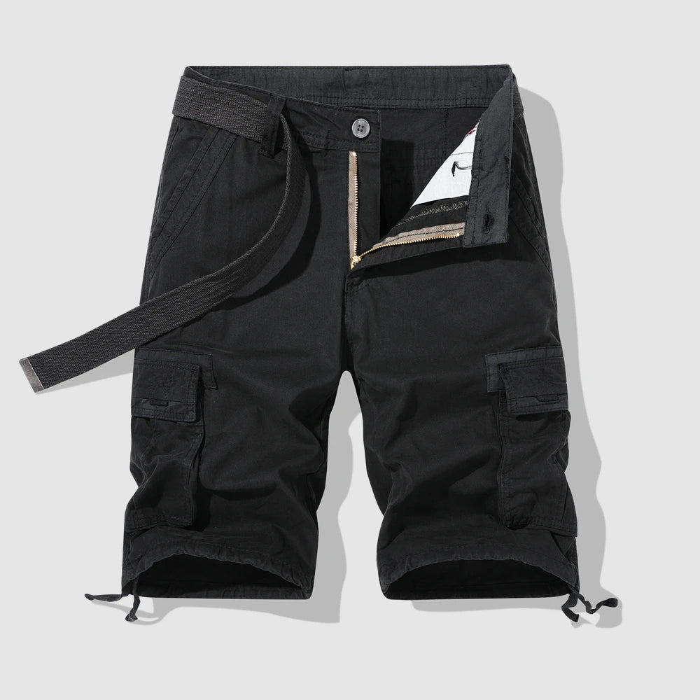 Roberto Russo khaki safari cargo shorts relaxed fit with multiple utility pockets for men