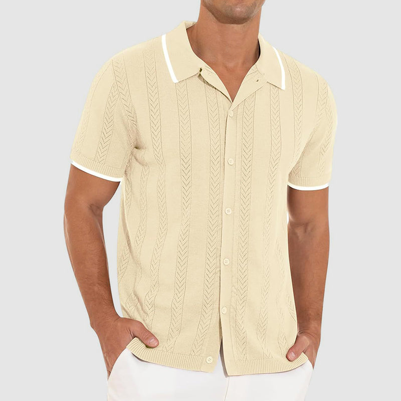 Roberto Russo cream short-sleeve knit cardigan with openwork texture, lightweight vintage-inspired summer layer