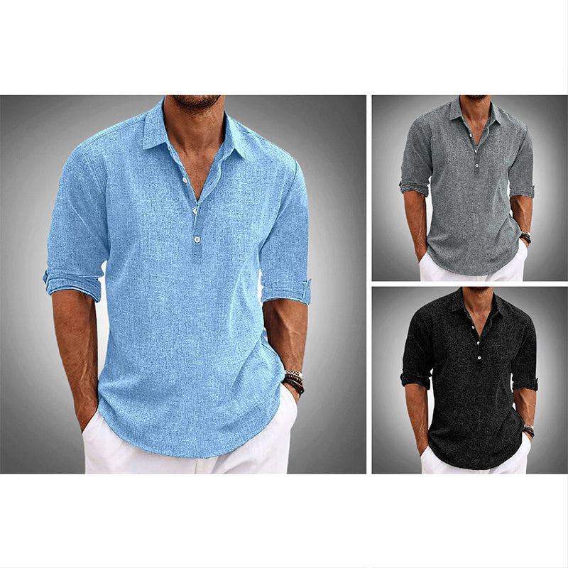 Roberto Russo linen harbor shirt relaxed fit with lapel collar and 4-button placket casual style