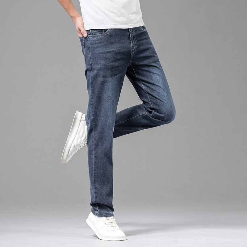 Roberto Russo high-waisted straight-leg blue jeans in soft-washed lightweight denim with classic pockets