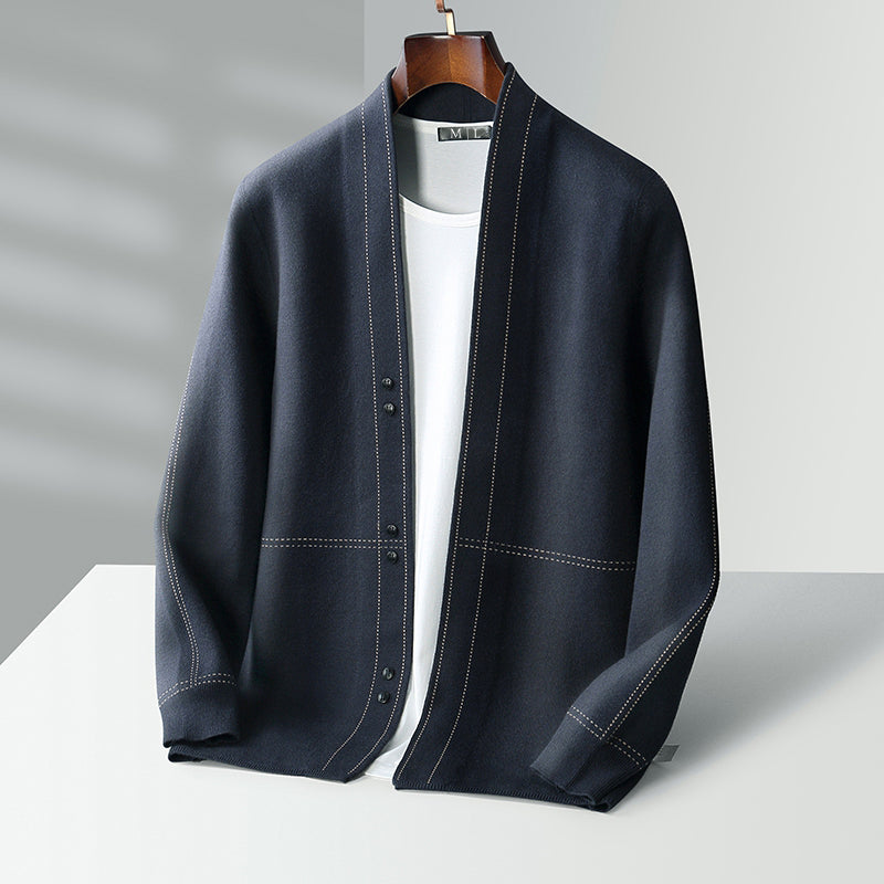 Roberto Russo wool knit cardigan in plaid pattern, classic layering piece for autumn winter