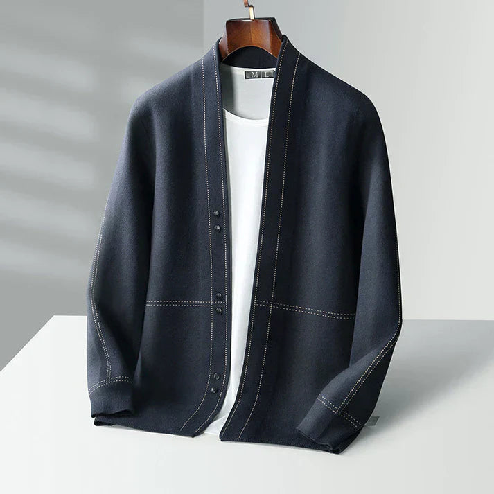 Men's relaxed fit wool texture button front cardigan lightweight layering Nordisk Flair by Wavlynn