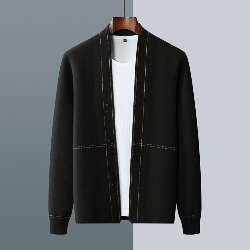 Roberto Russo plaid wool knit cardigan in classic neutral tones, cozy layering piece for autumn