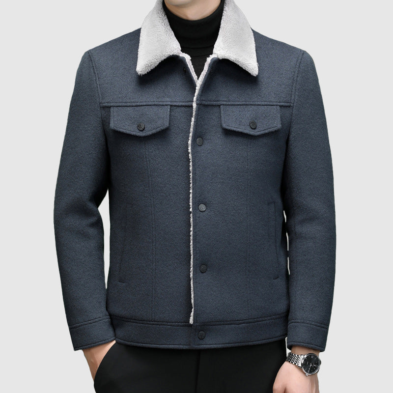 Roberto Russo Elite unisex warm jacket, lycra-blend sherpa-lined polo collar, versatile all-season city style