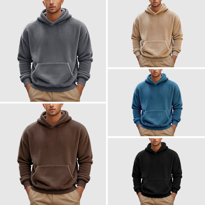Roberto Russo gray fleece hooded pullover with kangaroo pocket and ribbed cuffs