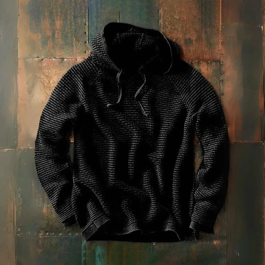 Ronan striped knit hooded pullover in relaxed fit with adjustable drawstrings for casual layering
