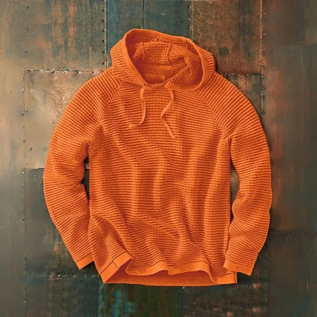 Ronan striped knit hooded pullover in relaxed fit with adjustable drawstrings for casual layering