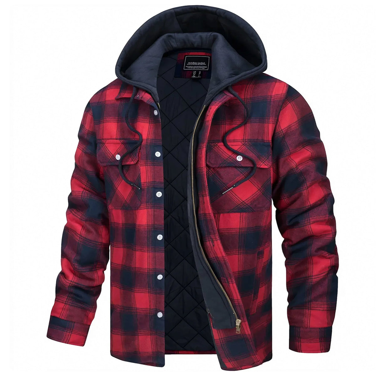 Parker plaid hooded jacket with fleece lining, relaxed fit, classic checked pattern for all-season wear