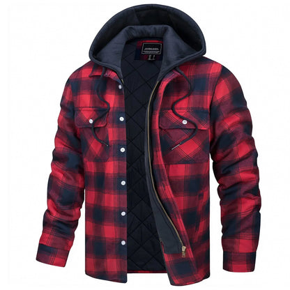Parker plaid hooded jacket with fleece lining, relaxed fit, classic checked pattern for all-season wear