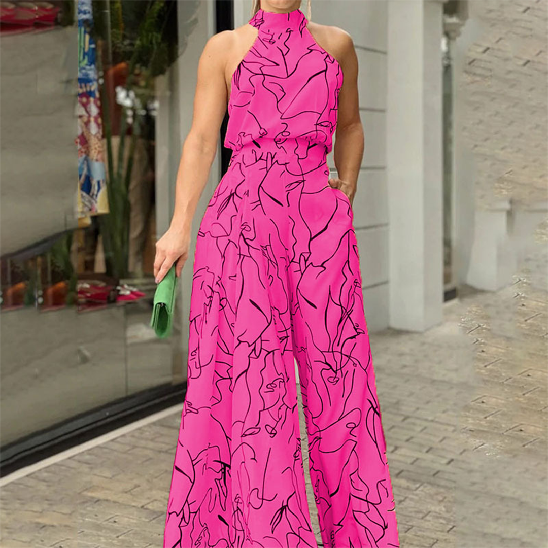 Women's halterneck maxi dress in flowing silhouette, elegant long drape for day-to-night versatility