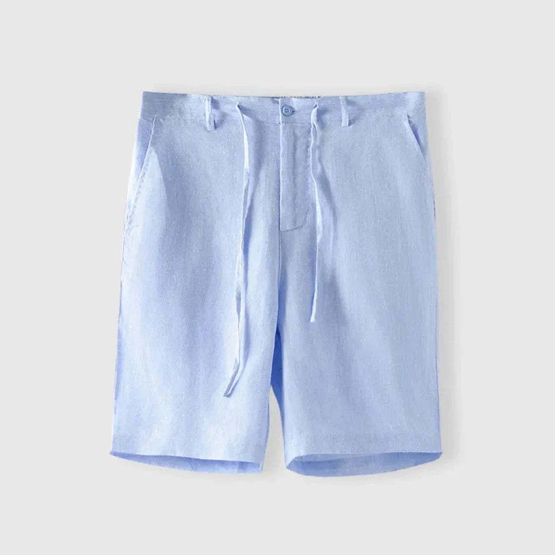 Men's beige linen drawstring shorts relaxed fit lightweight breathable casual summer wear