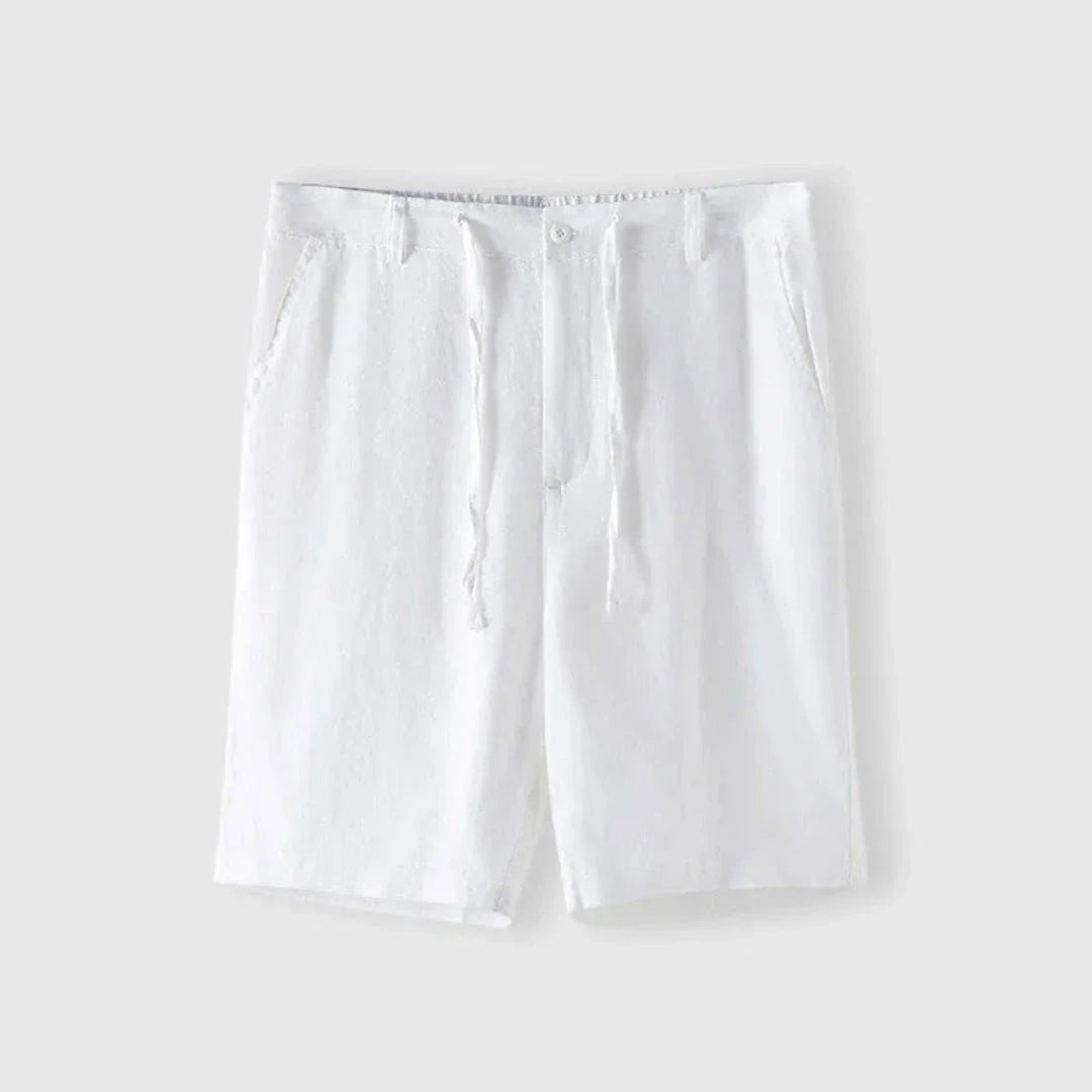 Men's beige linen drawstring shorts relaxed fit lightweight breathable casual summer wear