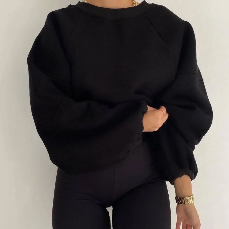 Women's cozy oversized pullover sweatshirt relaxed fit soft fabric perfect for lounging or layering