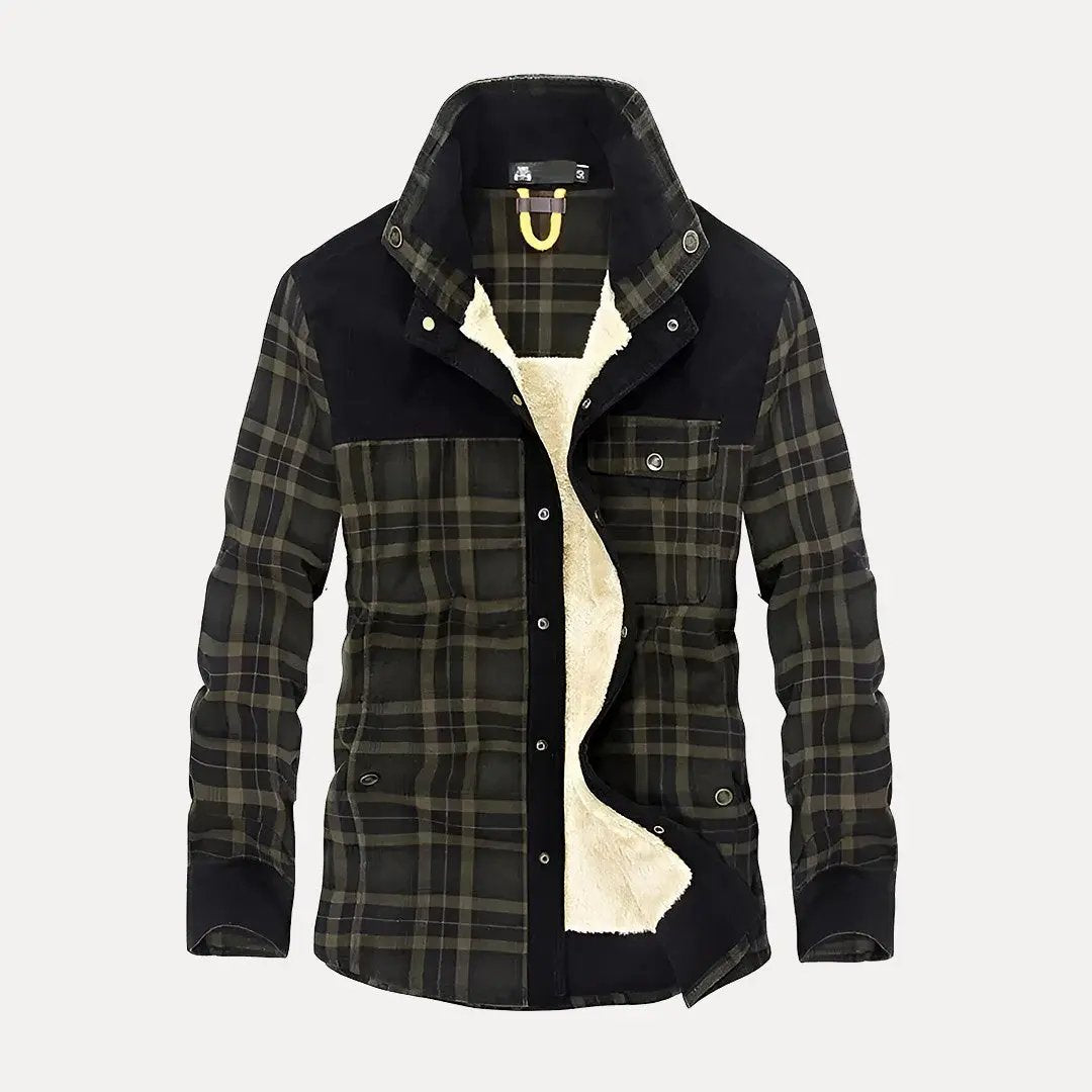Rustic brown wool plaid jacket tailored fit with premium buttons and fleece lining